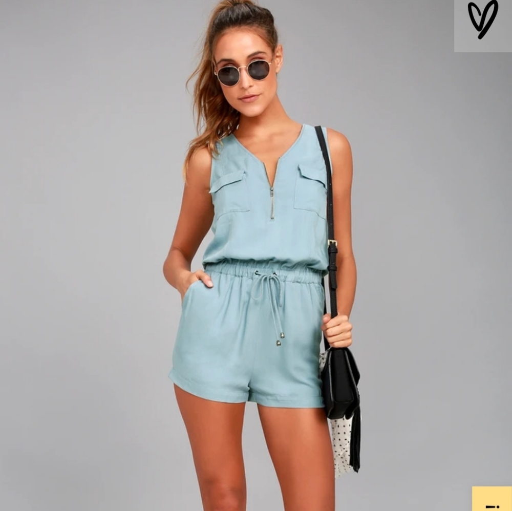 Lulu's Olive + Oak Free Slate Blue Romper